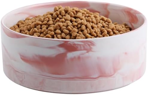 Dog Bowl Ceramic for Medium Large Breed, Heavy Weighted Dog Food Water Feeder Dish,8 in Non - Slip Modern Cute Extra Big Porcelain Pet Bowl Maze Marble Pink by PetGettingMuchHeathier