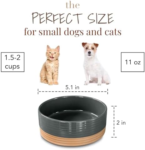 Mora Ceramic Pet Bowl Size Small - Food/Water Dish for Puppy Dogs, Cats, Guinea Pig, Rabbit, Hamster, Snake, ect. 11oz or 2 Cups - Basic Bowls for Your Dog or Cat, Mix and Match for a Set - Charcoal - Image 2
