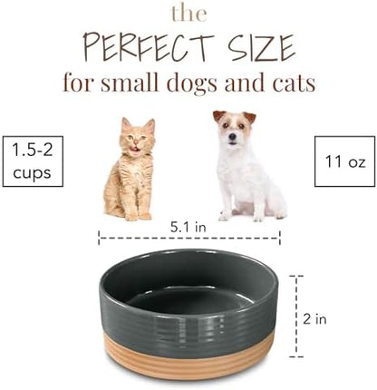 Mora Ceramic Pet Bowl Size Small - Food/Water Dish for Puppy Dogs, Cats, Guinea Pig, Rabbit, Hamster, Snake, ect. 11oz or 2 Cups - Basic Bowls for Your Dog or Cat, Mix and Match for a Set - Charcoal - Image 2
