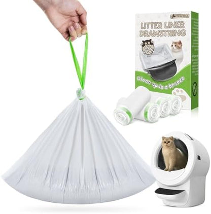 120 Count Cat Litter Bags for Litter Box Robot 4/3/5, Pre-Separated Thick Self-Cleaning Litter Box Liners, Heavy Duty Drawstring Litter Bags for Automatic Litter Box, 26.4" x 15.7" by DRANBOL