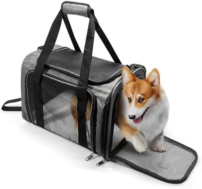 Pet Carrier for Small Dogs Cats, Up to 15Lbs, Airline Approved Collapsible Travel Puppy Carrier, 17x11x11 Inches, Grey by ExploreFreelyLoveSecurely