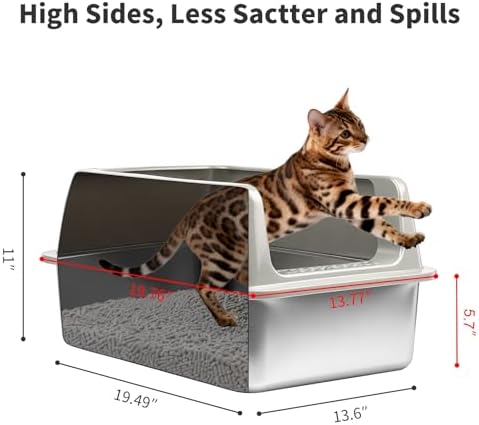 Kirecoo 2 Pack Large Semi-Enclosed Stainless Steel Cat Litter Box with Lid - Image 4