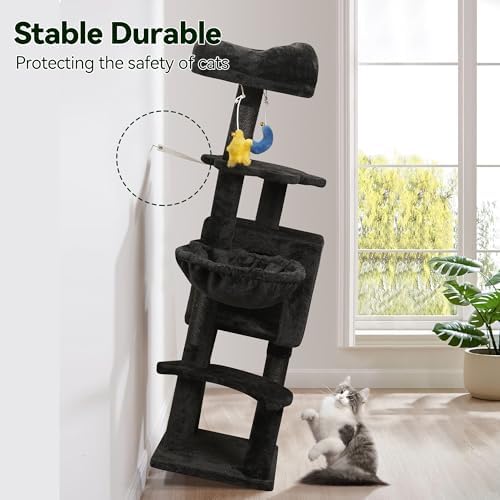 Meecal Gothic Black Cat Tree for Indoor Kittens & Small Cats Under 6 Months 9lbs, 43-Inch Cute Cat Tower with Scratching Post, Cat Condos, Cozy Hammock, Unique Perch & Dangling Toy - Image 7