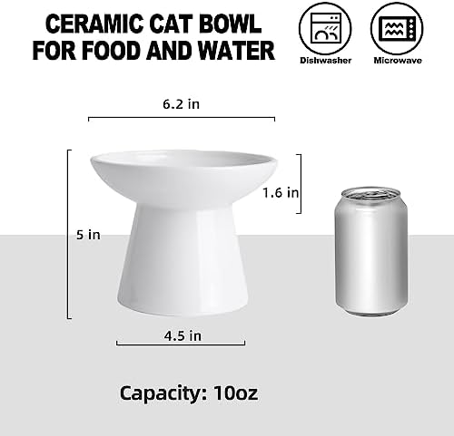 Ceramic Elevated Cat Food Bowls,6.2" Wide,1-Pack,White - Image 2