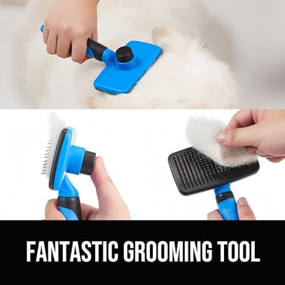 Design Patent Certificated Self Cleaning Slicker Brush for Dogs& Cats, Skin Friendly Grooming Dog& Cat Brush for Shedding and Deshedding, Pet Supplies Accessories,Blue - Image 3