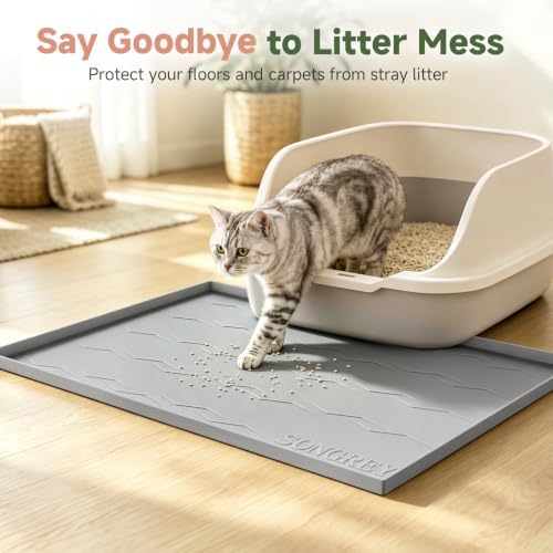 Songrey Silicone Cat Litter Mat 24" x 16", Large Litter Trapping Mat, Gray - Image 3