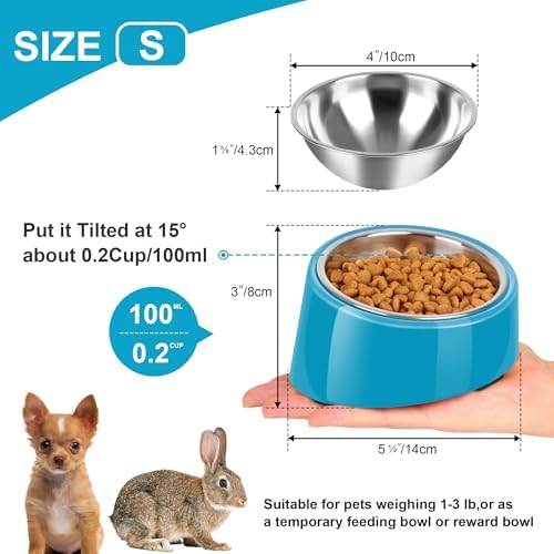 Tilted Dog Bowl Non-Slip & Non-Spill Pet Feeder with Elevated Detachable Melamine Stand, Easy to Get Food Dog Dish, S/100ml Blue - Image 2