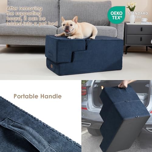 EHEYCIGA Dog Stairs for High Bed 22.5" H, 5-Step Dog Steps, Navy - Image 5