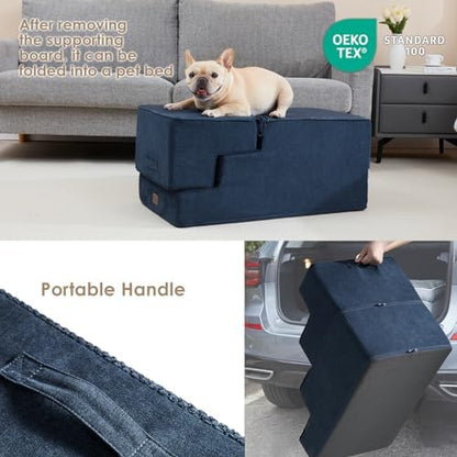 EHEYCIGA Dog Stairs for High Bed 22.5" H, 5-Step Dog Steps, Navy - Image 5