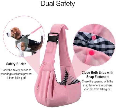 PETLOFT Reversible Dog Cat Sling Carrier, Small Dog Carrier, Adjustable Dog Sling, Hands Free Cross Body Carrier with Collar Hook for Dog/Cat/Bunny up to 11lb (Light Pink) - Image 4