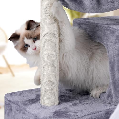 AIWIKIDE Cat Tree Has Scratching Toy with A Ball Activity Centre Cat Tower Furniture Jute-Covered Scratching Posts (Grey, 37.4'') - Image 4