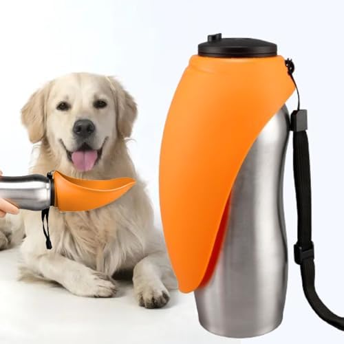 Portable Dog Water Bottle, 24 oz, Stainless Steel, Convenient Pet Water Dispenser, Collapsible Travel Bowl, Walking, Hiking, and Outdoor Activity, Compatible with Various Pets, Houd2Go (Orange, 24oz) by Unknown