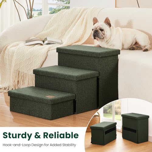 Love's cabin Dog Stairs for High Bed, Foldable Pet Stairs for Small Medium or Large Dogs Puppy with Storage for Bed or Couch, Cat Dog Steps Ramp with Zip up to 200 lbs, Dark Green, 3 Steps - Image 6