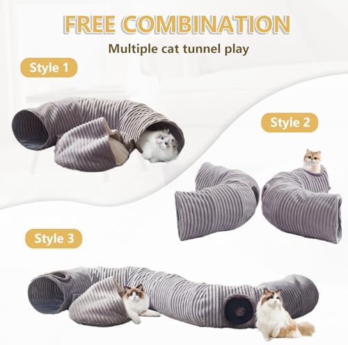 Cat Tunnel Bed for Indoor Cats - Cute Cat Donut Tunnel with Washable Circle Cushion and Blackout Tent Round Pet Play Toy for Kitten/Puppy/Rabbit, Grey - Image 2