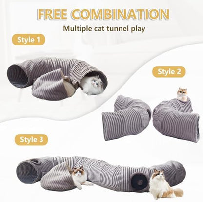 Cat Tunnel Bed for Indoor Cats - Cute Cat Donut Tunnel with Washable Circle Cushion and Blackout Tent Round Pet Play Toy for Kitten/Puppy/Rabbit, Grey - Image 3