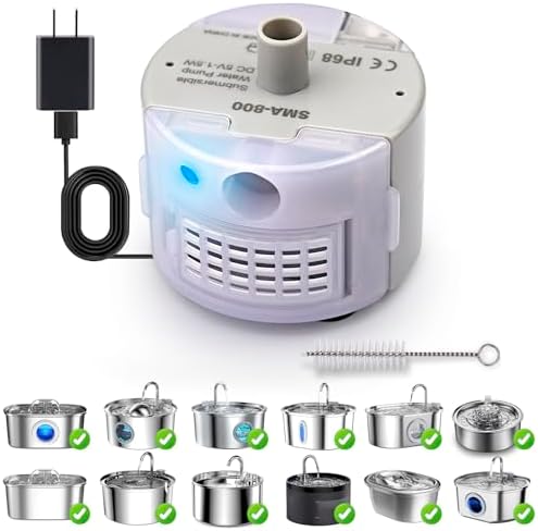 Cat Water Fountain Pump, Pet Water Fountain Replacement Pump SMA-800 Submersible Motor for Stainless Steel Indoor Cat Fountain Pump Replacement(Pump with Adapter&Brush) by OYES