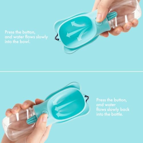2 in 1 Dog Water Bottle with Food Container, Portable Leakproof Pet Water Dispenser & Bowl, Fits Dogs and Cats (Blue, Small) - Image 2