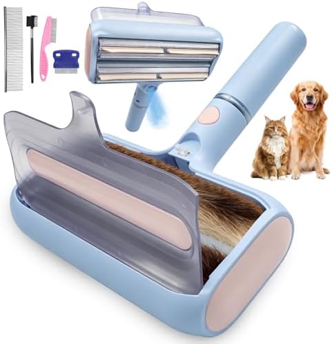 Pet Hair Remover Lint Rollers for Pet Hair Extra Sticky with Water Spray,Reusable 2-in-1 Dog Cat Hair Removal Tool for Furniture,Couch,Carpet,Bedding,and Clothes - Includes 4 Brushes by YAGHVEO
