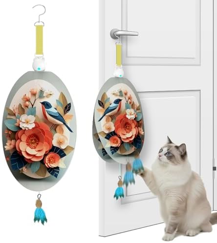 Interactive Cat Toys for Indoor Cats, Automatic Concealed Hide and Seek Hanging Feather Cat Toy, Rechargeable Motion-Activated Enrichment Toys for Bored Adult Cats (Bird & Flowers Pattern） by OtterVerz11