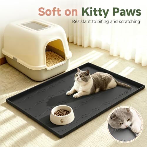 Songrey Silicone Cat Litter Mat 24" x 16", Large Litter Trapping Mat, Black - Image 5