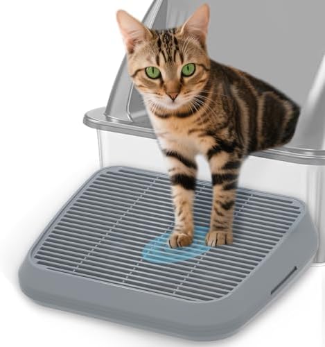 Elevated Litter Box Ramp/Steps for Kittens & Old Cats,Washable Litter Catcher Stairs for Automatic Cat Litter Box,Anti-Tracking Cat Litter Mat Pedal with Filter,Easy to Clean (Dark Grey) by TAILRYTH