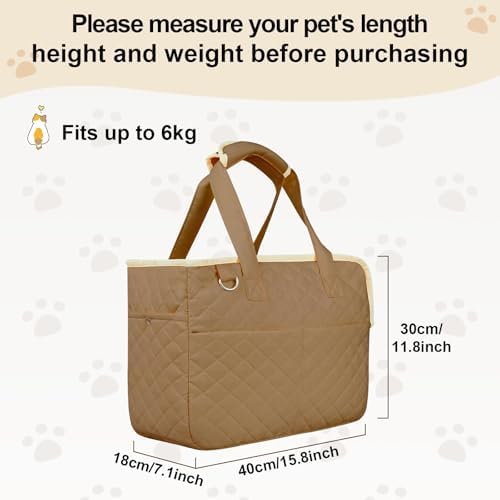 YooxArmor Dog Purse Carrier for Small Dogs & Cats, Foldable Soft Tote for 5-14lbs Pets, Large Pockets, Safety Leash & Removable Mat for Walking Shopping Outdoor, Khaki - Image 2