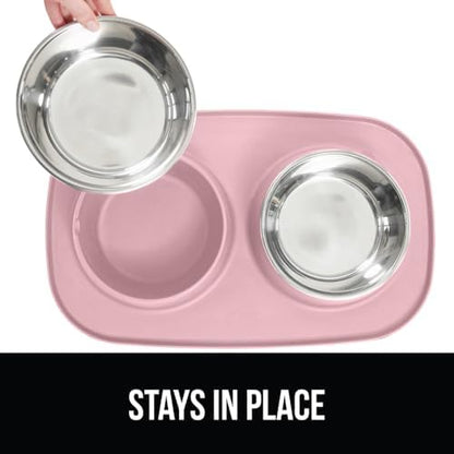 GORILLA GRIP Dog Bowl Set with Feeding Mat, 304 Stainless Steel, 2 Cup Pink - Image 4