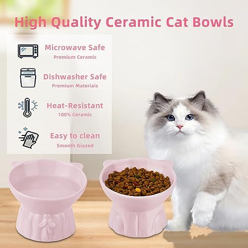 Elevated Cat Bowls 2-Pack, Ceramic Raised Cat Food & Water Dishes - Extra Wide & Shallow Whisker-Friendly Design, Anti-Vomit & Easy Digestion, Lead/Cadmium-Free, Microwave & Dishwasher Safe (Pink) - Image 6