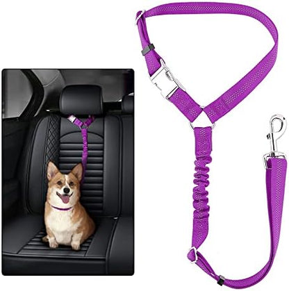 Plutus Pet Dog Seat Belt for Car Headrest, Reflective with Elastic Bungee by PLUTUSPET
