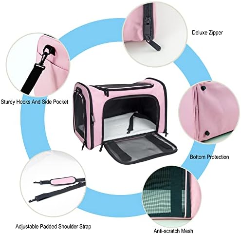 Soft Sided Carrier for Small Medium Cats Dogs,Removable Pad Collapsible Travel Pet Carrier Large Pink - Image 3