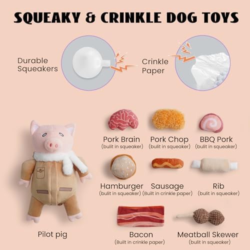 Nocciola Stuffed Pig Dog Toys: Hide and Seek Funny Squeaky Crinkle Plush Dog Chew Toys for Small Medium Breed, Cognitive Training Pet Enrichment Gifts Supplies - Image 2