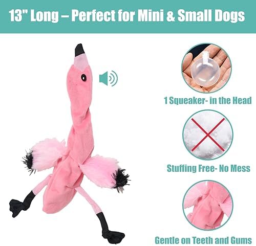 SPOT Skinneeez Flamingo 13 Inch Stuffing-Free Plush Squeaky Dog Toy – Soft Interactive Chew Toy for Small and Medium Dogs – Mess-Free Play for Light & Moderate Chewers - Image 3