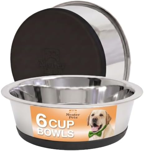 Neater Pet Brands Stainless Steel Dog Bowls with Non-Slip Rubber Bottom – Set of 2, 6 Cup (48 oz), Black - Heavy Duty Metal Dog Bowl, Dishwasher Safe, Food or Water Bowl, Ideal for Large Dogs - Image 4