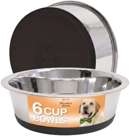 Neater Pet Brands Stainless Steel Dog Bowls with Non-Slip Rubber Bottom – Set of 2, 6 Cup (48 oz), Black - Heavy Duty Metal Dog Bowl, Dishwasher Safe, Food or Water Bowl, Ideal for Large Dogs - Image 4