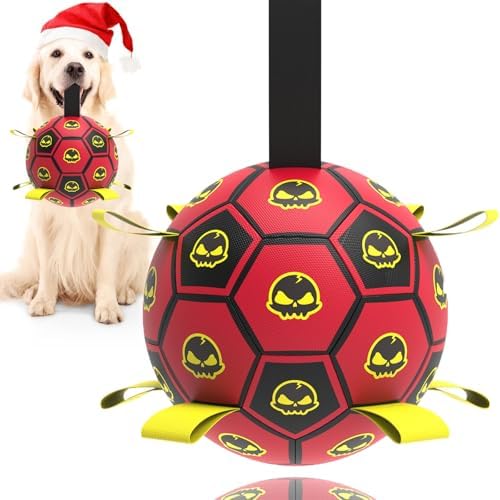 Interactive Dog Toy Balls with 4 Layers, World Cup Dog Soccer Ball with Straps, Durable Dog Balls with Skull Pattern, Waterproof Advanced Football Pets, Indoor & Outdoor Use(6 Inch) by TBCPET