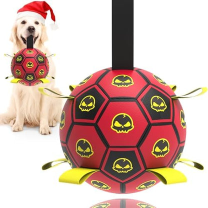 Interactive Dog Toy Balls with 4 Layers, World Cup Dog Soccer Ball with Straps, Durable Dog Balls with Skull Pattern, Waterproof Advanced Football Pets, Indoor & Outdoor Use(6 Inch) by TBCPET