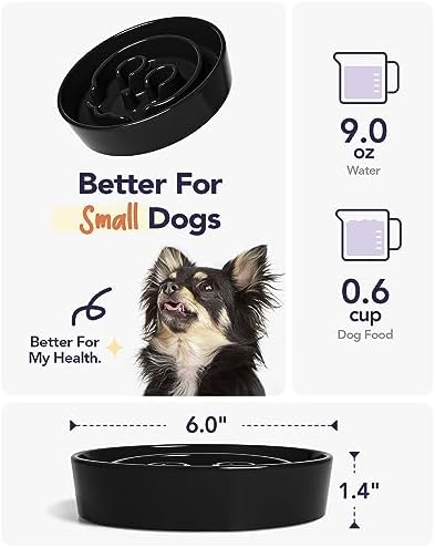 LE TAUCI Ceramic Slow Feeder Dog Bowls Small Breed, 0.6 Cups Dog Food Dish for Fast Eaters, Puzzle Bowl for Small Dogs and Cats,Skull Black - Image 4