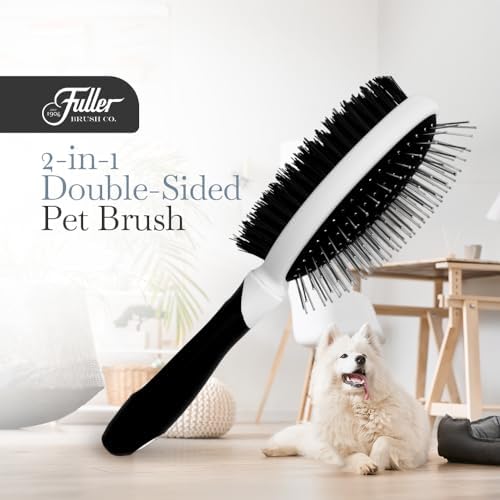 Fuller Brush 2-in-1 Double-Sided Pet Brush - Electroplated Round-Ended Steel Pins Positioned Into a Flexible Cushion on One Side & Nylon Bristles - Remove Shedding - Tool For Grooming Dogs & Cats - Image 2