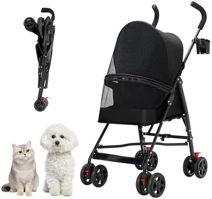 Cat Stroller Foldable Lightweight for Small Dogs Cats 0-15 lb Black by Unknown