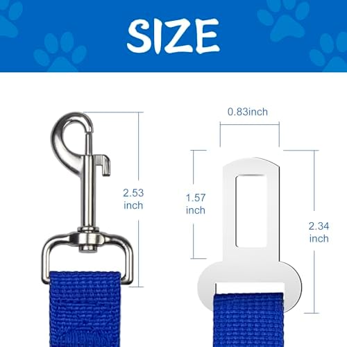 2 PCS Dog Seat Belt for Car Frskcssd Adjustable Dog Car Harness Heavy Duty Nylon Dogs Safety Seat Belt (Black+Blue) - Image 3