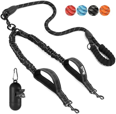 SlowTon Double Leash for Two Dogs, No Tangle & with Two Handles, Black L by SlowTon