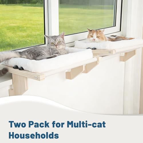 Cat Sill Window Perch - 100% Natural Pine Frame, Soft Plush Fleece, Tool-Free Adjustment, Supports 50 lbs (Large-White) - Image 6