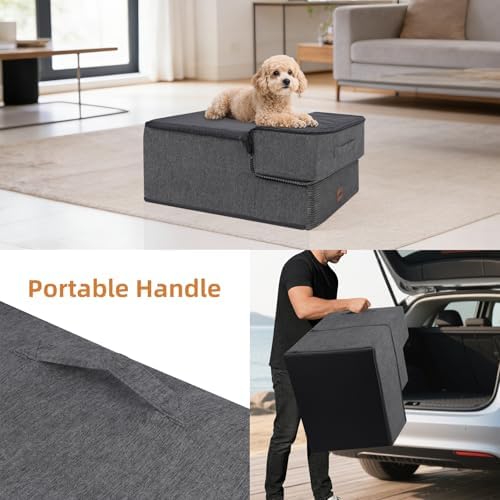 Dog Stairs for Small Dogs, 16.5" H, 3-Step Extra Wide Pet Steps for Bed Couch Sofa and Chair, Non-Slip Balanced Pet Ramp for Medium Cats,Indoor Dog Ladder, Grey - Image 6