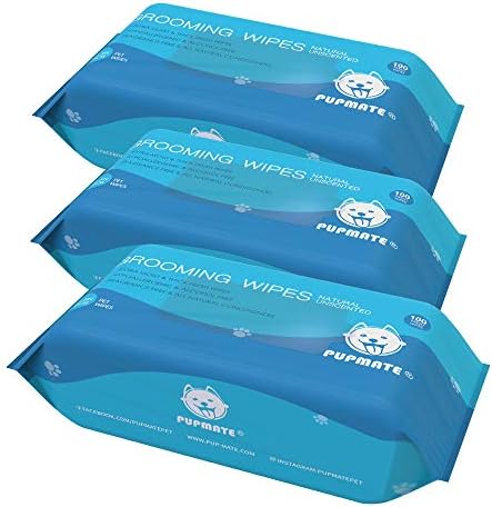 All Natural Pet Grooming Wipes, 100 Fresh Counts, Extra Moist & Thick, Natural Wipes for Dogs & Cats, Puppies & Kittens (Pack of 3) by PUPMATE