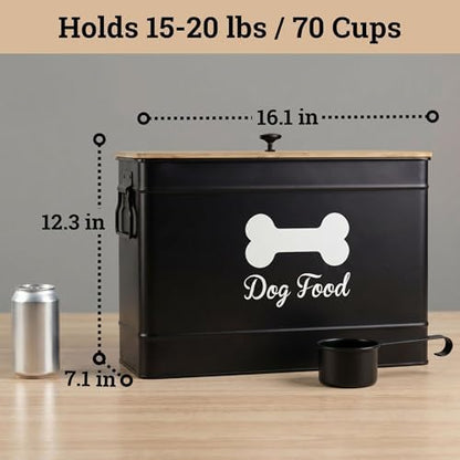 Metal Dog Food Container 15-20 lbs w/ Airtight Bamboo Lid, 70 Cup Capacity - Image 6