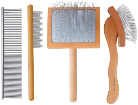 Slicker Brush for Long Haired Dogs, Wooden Ergonomic Handle - Image 6