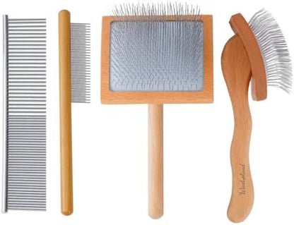 Slicker Brush for Long Haired Dogs, Wooden Ergonomic Handle - Image 6