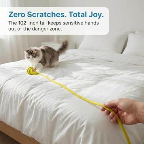 Glaciart One Felt Mouse Cat Toy – Soft Fuzzy Enrichment 100% Natural Wool - Interactive Catnip Play Cat Toy Set - Safe for Pets, Non-AZO Colored Dyes - 100” Long - Image 5
