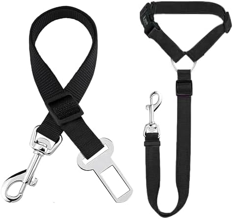SunGrow Dog Seatbelt & Leash, Universal Vehicle Seatbelt Harness for Car Headrest, Pet Travel Essential, Adjustable Lead, Black Nylon, 19”-31” & 14-19” x 17-30”, 2 Pcs. Per Pack by SunGrow