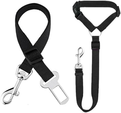 SunGrow Dog Seatbelt & Leash, Universal Vehicle Seatbelt Harness for Car Headrest, Pet Travel Essential, Adjustable Lead, Black Nylon, 19”-31” & 14-19” x 17-30”, 2 Pcs. Per Pack by SunGrow